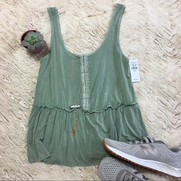American Eagle Outfitters Tops - American Eagle green ruffle tank top
